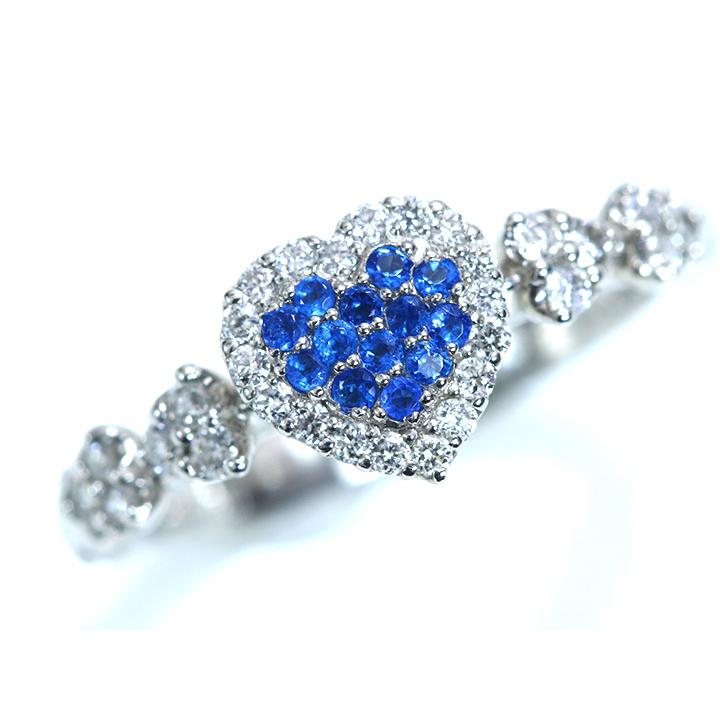 アウイナイト 極上のコバルトブルー 0.09ct　ダイヤモンド0.27ct  PT900プラチナ リング 指輪　ハートパヴェ 受注品の画像
