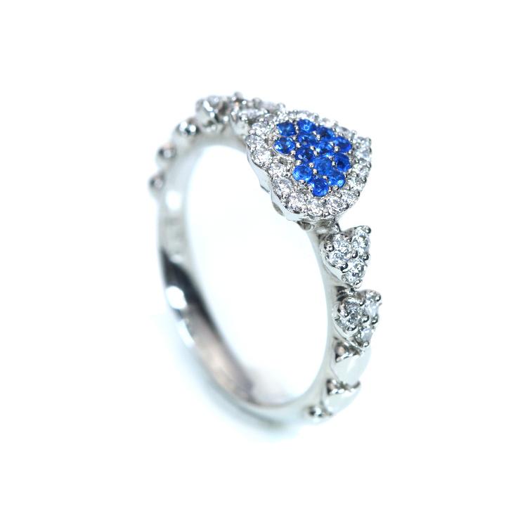 アウイナイト 極上のコバルトブルー 0.09ct　ダイヤモンド0.27ct  PT900プラチナ リング 指輪　ハートパヴェ 受注品の画像