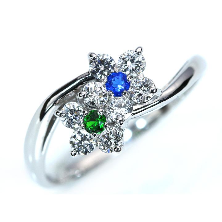 デマントイドガーネット＆アウイナイト0.08ct Wフラワー ダイヤモンド  