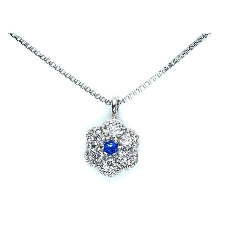アウイナイト0.01ct ダイヤモン0.08ct　フラワーデザイン PT900/PT850 プラチナ素材 ネックレス 稀少石 受注品の画像