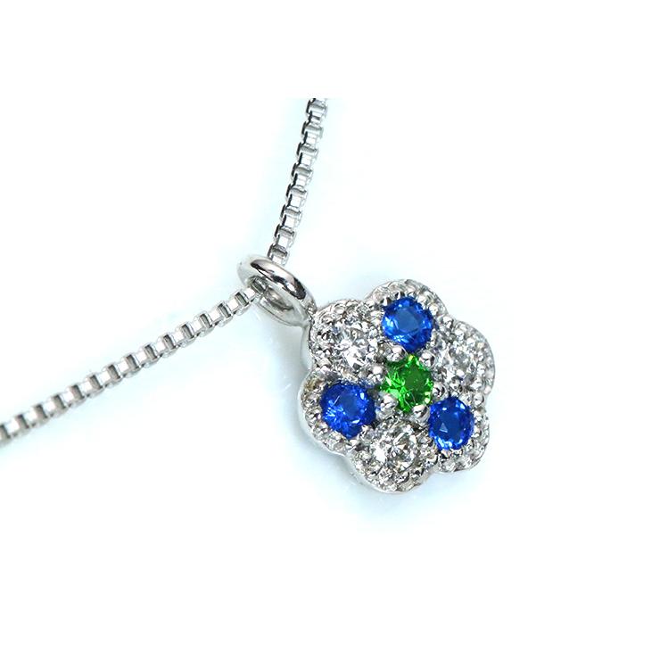 デマントイドガーネット・アウイナイト フラワープチ PT900/PT850 プラチナ ネックレス 稀少石 受注品の画像