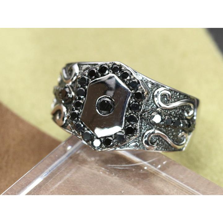 ブラックダイヤモンド0.85ct PT900 プラチナ リング メンズリング 指輪 