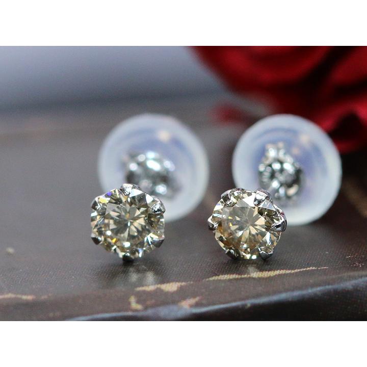 クロスフォー ダイヤモンド合計0.3ct 一粒ピアス PT900 定番6本爪  