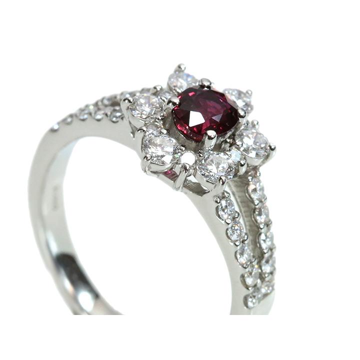 非加熱ルビー0.58ct 上質ダイヤモンド取り巻き0.73ct PT900 プラチナ