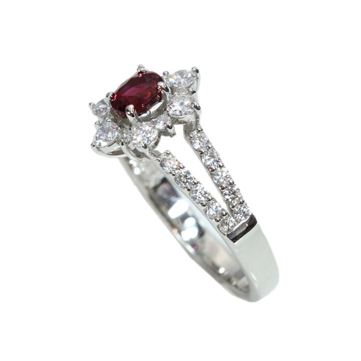 非加熱ルビー0.58ct 上質ダイヤモンド取り巻き0.73ct PT900 プラチナ