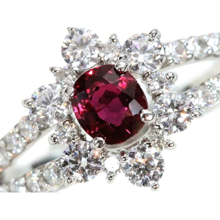 非加熱ルビー0.58ct 上質ダイヤモンド取り巻き0.73ct PT900 プラチナ