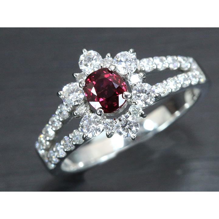 非加熱ルビー0.58ct 上質ダイヤモンド取り巻き0.73ct PT900 プラチナ