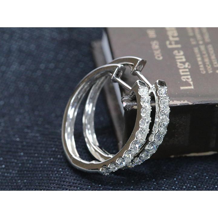ダイヤモンド1ctup 　K18wgフープピアス ダイヤモンドがずらり 角ダイヤ 合計1.00ct 1カラット しっかりとした