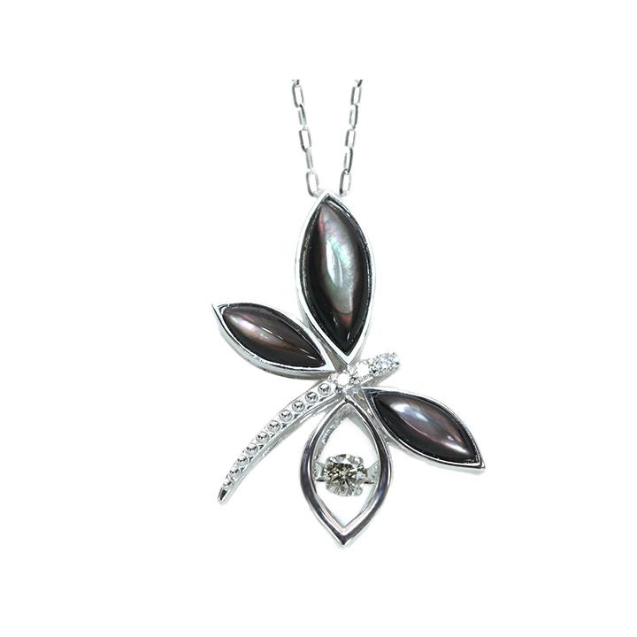 ダンシングストーンダイヤモンド0.10ct 黒蝶シェル トンボ ドラゴン 