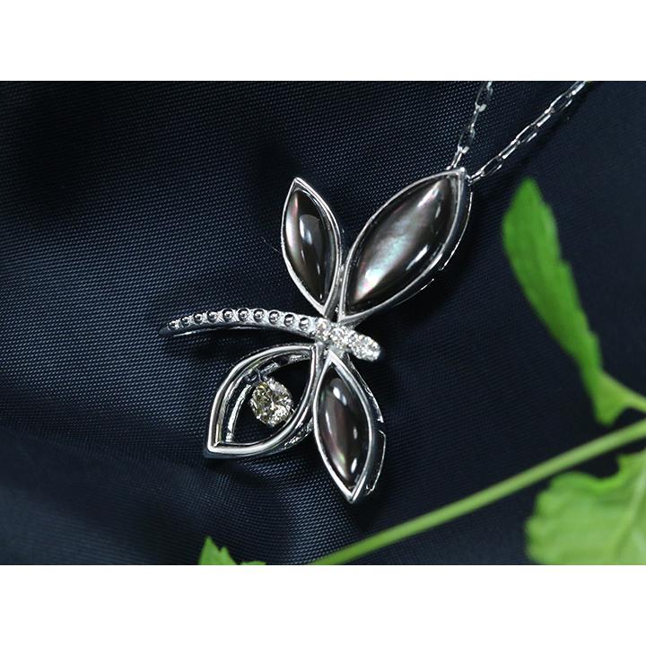 ダンシングストーンダイヤモンド0.10ct 黒蝶シェル トンボ ドラゴン 