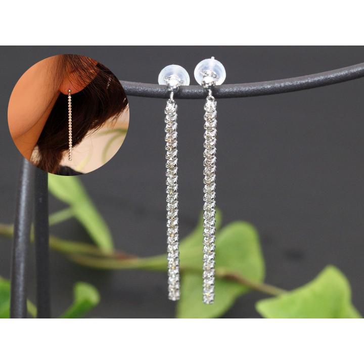 ダイヤモンド 合計1ct 1.00ct リッチな縦ライン 46石 K18WGピアス  