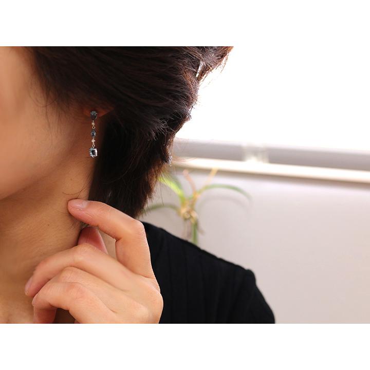 PT900 アクアマリン ダイヤモンド 6連 ピアス 片側 半ペア PT900