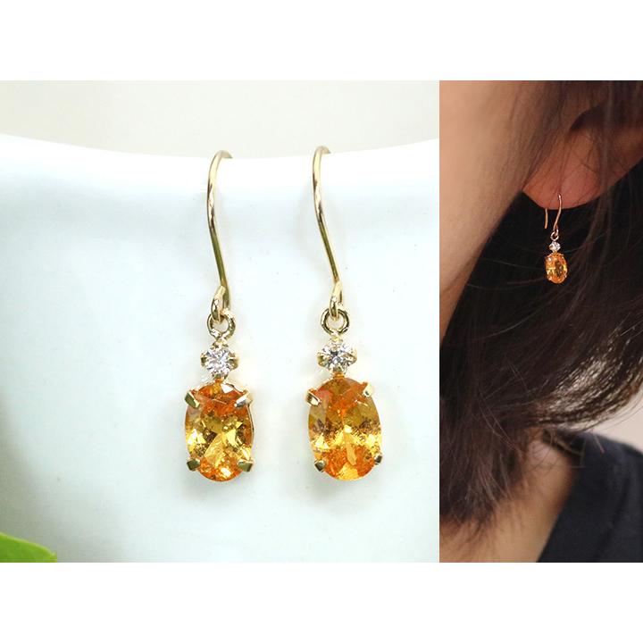 スペサタイトガーネット スペサルティンガーネット 1.20ct K18YGピアス  