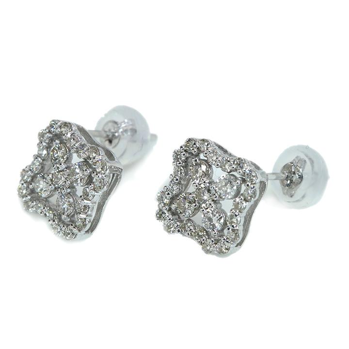 ダイヤモンド 合計0.66ct フラワーデザイン 煌めくダイヤモンドに視線が集まる K18WGピアス・イヤリン可 各種地金対応可 受注品の画像