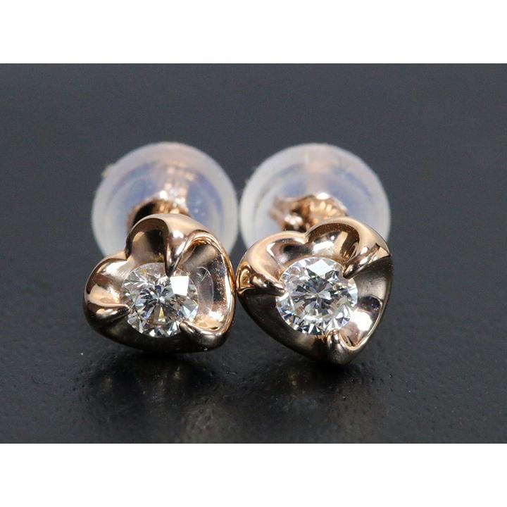 ダイヤモンド 合計0.2ct ぷっくりハートの中に一粒ダイヤが煌めくK18PG 