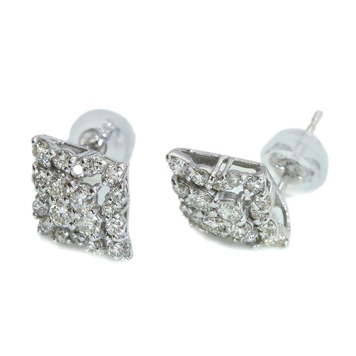 ダイヤモンド合計0.62ct ひし形にダイヤモンドがたっぷり煌めく 程よき華やか K18WGピアス・イヤリング可 各種地金対応可 受注品の画像