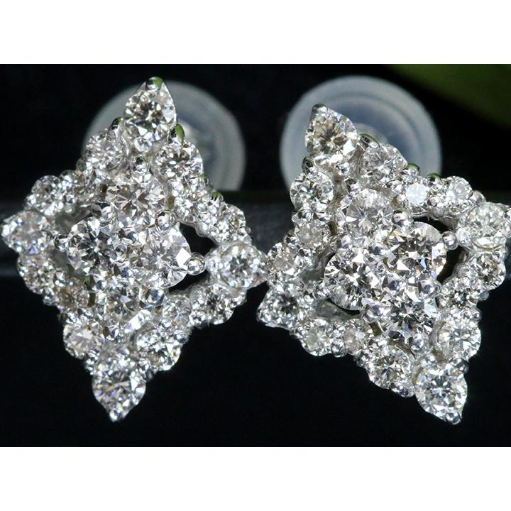 ダイヤモンド合計0.62ct ひし形にダイヤモンドがたっぷり煌めく 程よき華やか K18WGピアス・イヤリング可 各種地金対応可 受注品の画像