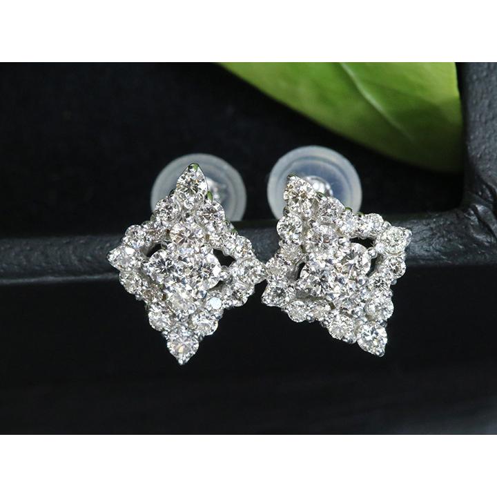 ダイヤモンド合計0.62ct ひし形にダイヤモンドがたっぷり煌めく 程よき華やか K18WGピアス・イヤリング可 各種地金対応可 受注品の画像