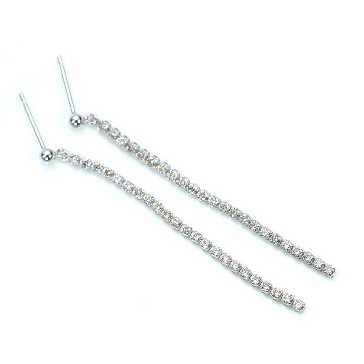 ダイヤモンド 合計0.6ct リッチな縦ライン 46石が揺れて煌めくPTピアス・イヤリング可 受注品の画像