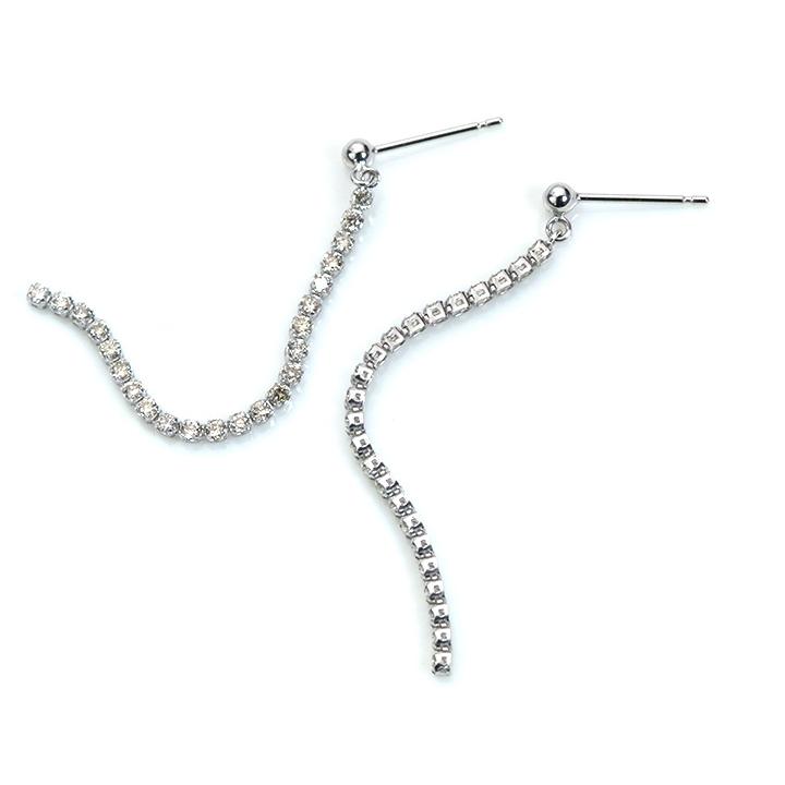 ダイヤモンド 合計0.6ct リッチな縦ライン 46石が揺れて煌めくPTピアス・イヤリング可 受注品の画像