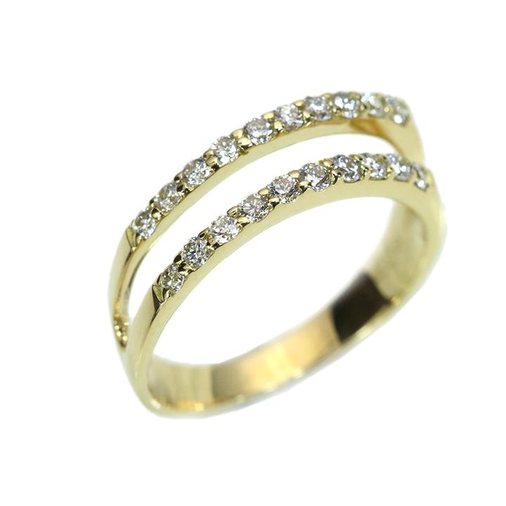 ダイヤモンドが二連に並ぶ K18イエローゴールド ピンキーリング/指輪 小指用 ダイヤモンド0.28ct 受注品の画像