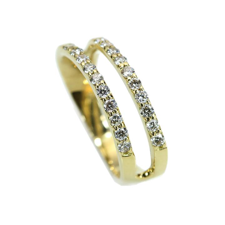 ダイヤモンドが二連に並ぶ K18イエローゴールド ピンキーリング/指輪 小指用 ダイヤモンド0.28ct 受注品の画像