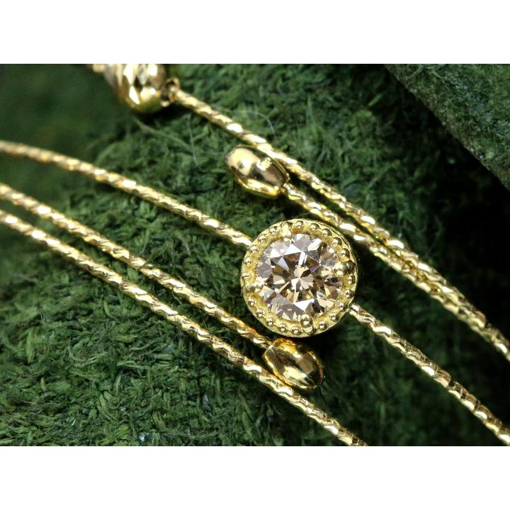 ダイヤモンド0.20ct 一粒ダイヤが煌めく 形状記憶ワイヤー K18YGイエローゴールド ブレスレット 受注品の画像