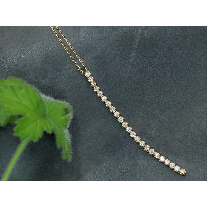 ギフト応援プライステニスダイヤモンド・シリーズ ダイヤモンド 合計0.3ct リッチな縦ライン4cm 23石が揺れて煌めくK18YGネックレス 受注品の画像
