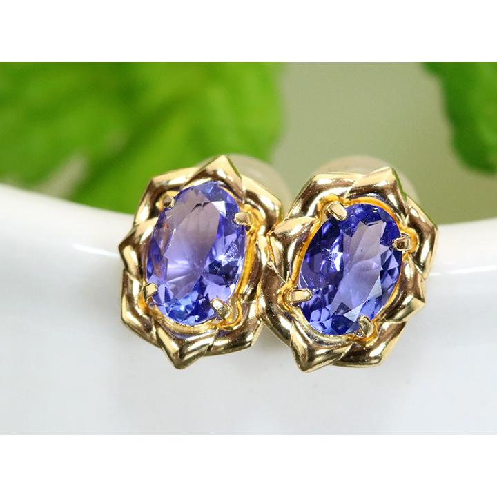 タンザナイト 上品ピアス 華やか 高見え タンザナイト0.72ct 多色性豊か 華やかデザイン K18YGイエローゴールド