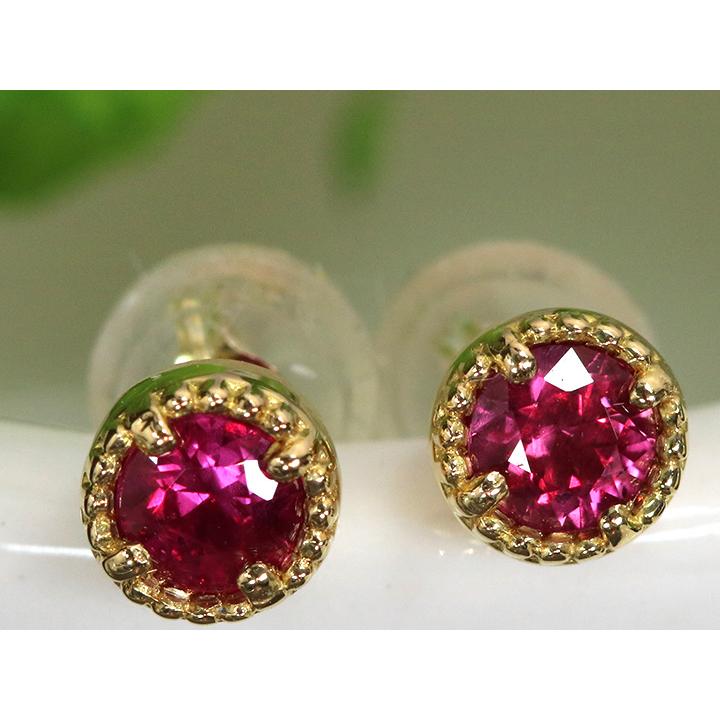 ルビー 0.40ct ベゼルセッティング K18YGピアス 一粒 イヤリング加工可能 受注品の画像