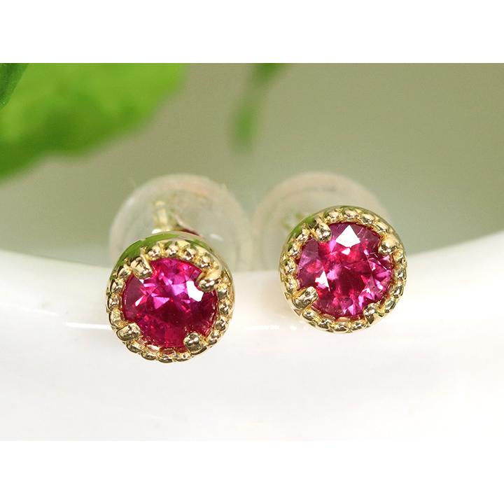 ルビー 0.40ct ベゼルセッティング K18YGピアス 一粒 イヤリング加工可能 受注品の画像