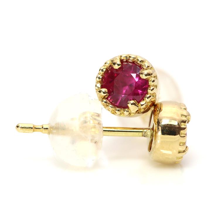 ルビー 0.40ct ベゼルセッティング K18YGピアス 一粒 イヤリング加工可能 受注品の画像