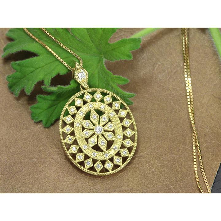 ダイヤモンド0.25ct レースデザイン K18ゴールドネックレス しっかりと 