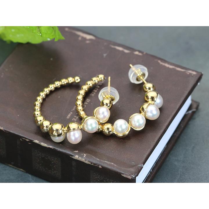 あこや真珠×K18ゴールドのフープピアス パールとゴールドの