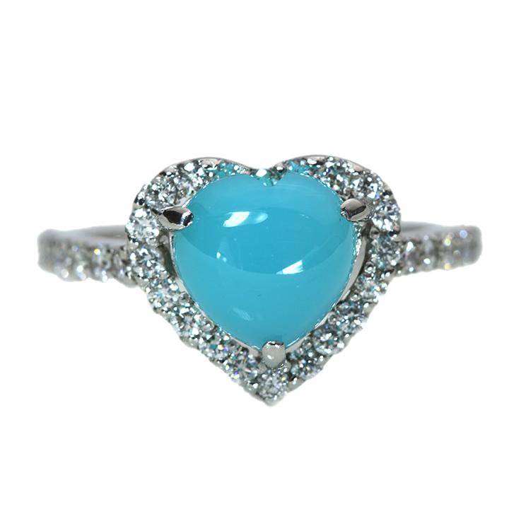 シーブルーカルセドニー1.662ct ハート ダイヤ取り巻き0.55ct PT900