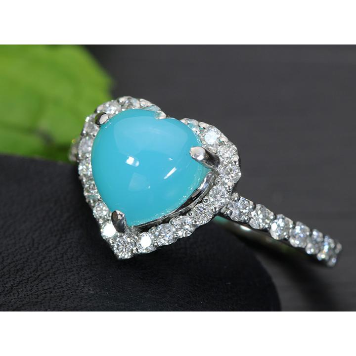 シーブルーカルセドニー1.662ct ハート ダイヤ取り巻き0.55ct