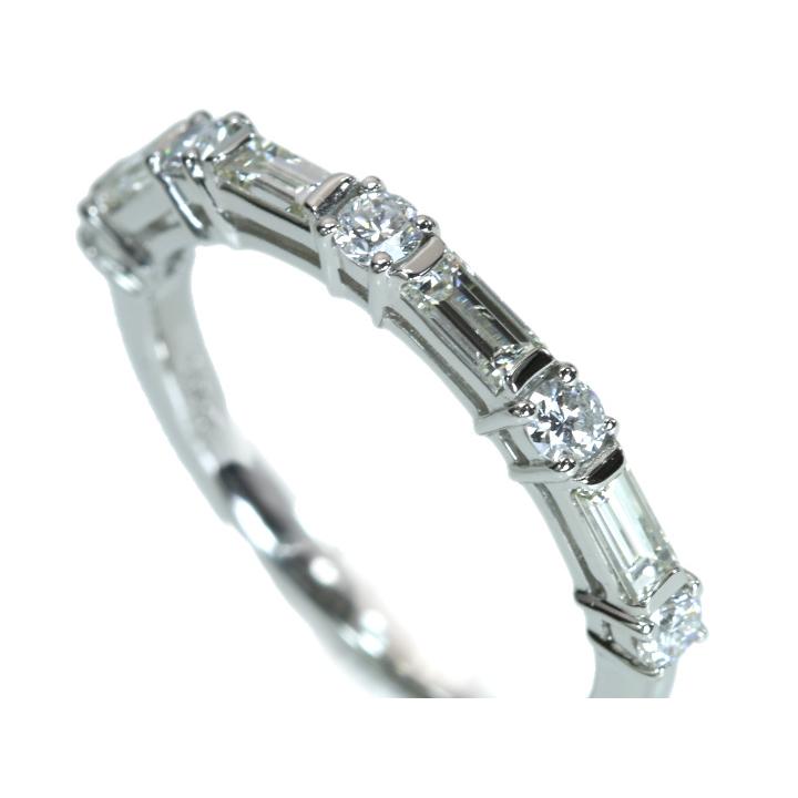 ダイヤモンド 角＆ラウンドダイヤモンド合計0.65ct 一文字に並ぶ PT900 プラチナ リング 指輪 スレンダー 重ねつけに最適 受注品の画像