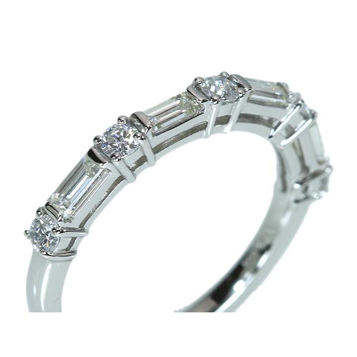 ダイヤモンド 角＆ラウンドダイヤモンド合計0.65ct 一文字に並ぶ PT900 プラチナ リング 指輪 スレンダー 重ねつけに最適 受注品の画像