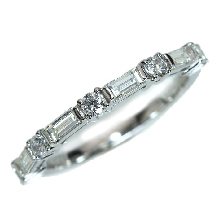 ダイヤモンド 角＆ラウンドダイヤモンド合計0.65ct 一文字に並ぶ PT900 プラチナ リング 指輪 スレンダー 重ねつけに最適 受注品の画像