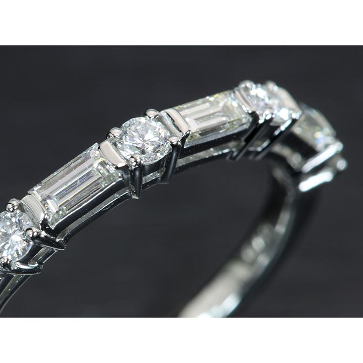 ダイヤモンド 角＆ラウンドダイヤモンド合計0.65ct 一文字に並ぶ PT900 プラチナ リング 指輪 スレンダー 重ねつけに最適 受注品の画像