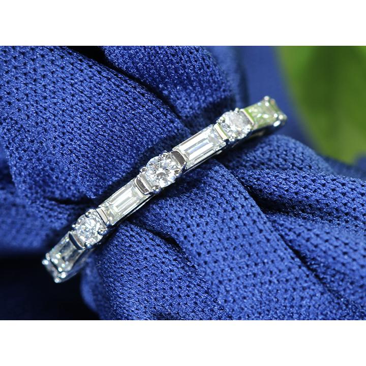 ダイヤモンド 角＆ラウンドダイヤモンド合計0.65ct 一文字に並ぶ PT900 プラチナ リング 指輪 スレンダー 重ねつけに最適 受注品の画像
