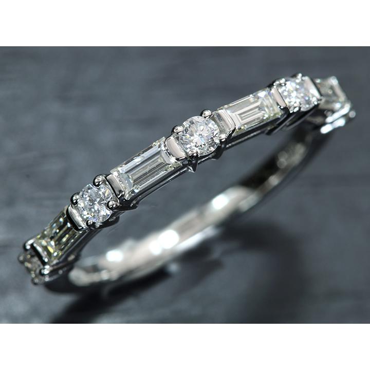 ダイヤモンド 角＆ラウンドダイヤモンド合計0.65ct 一文字に並ぶ PT900 プラチナ リング 指輪 スレンダー 重ねつけに最適 受注品の画像