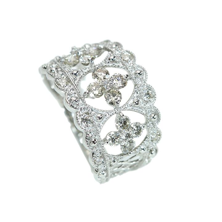 ダイヤモンドたっぷり0.8ct ミルグレーンとレースで仕上げた幅広デザイン PT900プラチナリング 指輪 受注品の画像