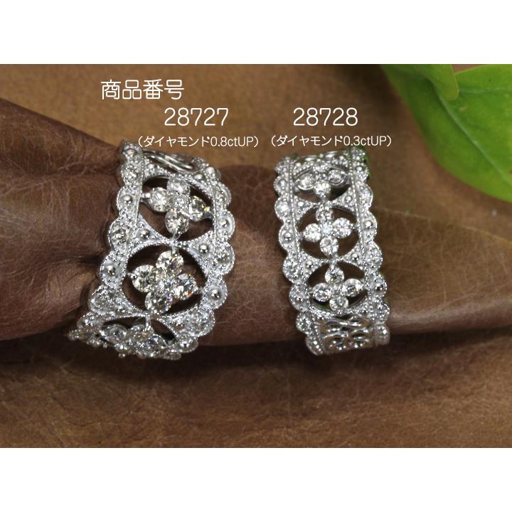 ダイヤモンドたっぷり0.8ct ミルグレーンとレースで仕上げた幅広デザイン PT900プラチナリング 指輪 受注品の画像