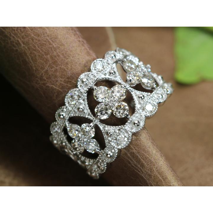 ダイヤモンドたっぷり0.8ct ミルグレーンとレースで仕上げた幅広デザイン PT900プラチナリング 指輪 受注品の画像