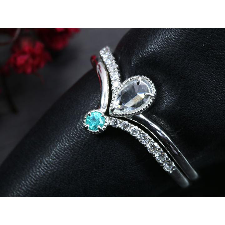 ローズカットダイヤ ペアシェイプカットのダイヤモンド0.10ct＆ 