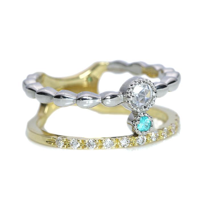 パライバトルマリン　ローズカットダイヤ　リング 天然パライバトルマリン 天然ローズカットダイヤモンド リング