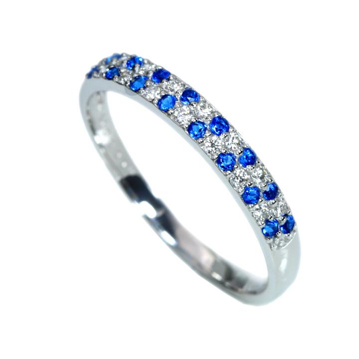 アウイナイト0.09ct＆ダイヤモンド0.09ct 美しいコントラスト ハーフエタニティ 濃厚コバルトブルー・ドイツの稀少石 PT900リング・指輪 受注品の画像