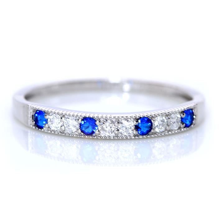 アウイナイト0.07ct＆上質ダイヤモンド0.11ct 美しいコントラスト 上下に丸珠デザイン 濃厚コバルトブルー・ドイツの稀少石 PT900リング・指輪 受注品の画像