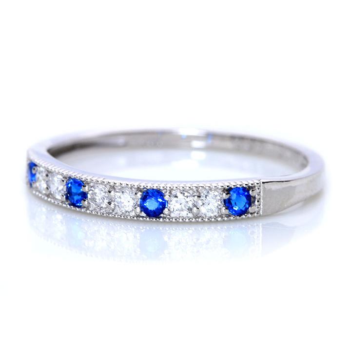 アウイナイト0.07ct＆上質ダイヤモンド0.11ct 美しいコントラスト 上下に丸珠デザイン 濃厚コバルトブルー・ドイツの稀少石 PT900リング・指輪 受注品の画像